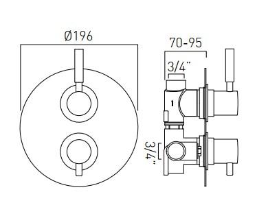 Vado Origins 1 Outlet 2 Handle Concealed Thermostatic Shower Valve Wall Mounted