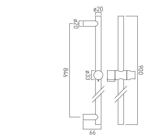 Vado Space Slide Rail Kit With Twist Control With Shower Hose And Hose Retainer