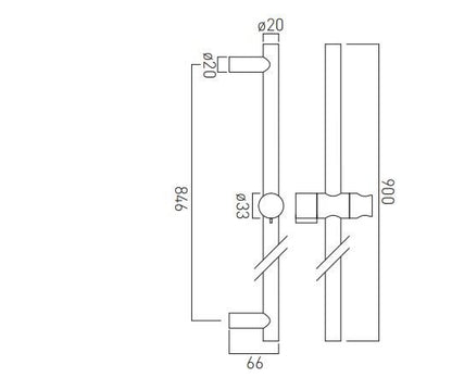 Vado Space Slide Rail Kit With Twist Control With Shower Hose And Hose Retainer