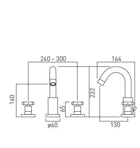 Vado Elements Water 3 Hole Basin Mixer Deck Mounted With Pop-Up Waste