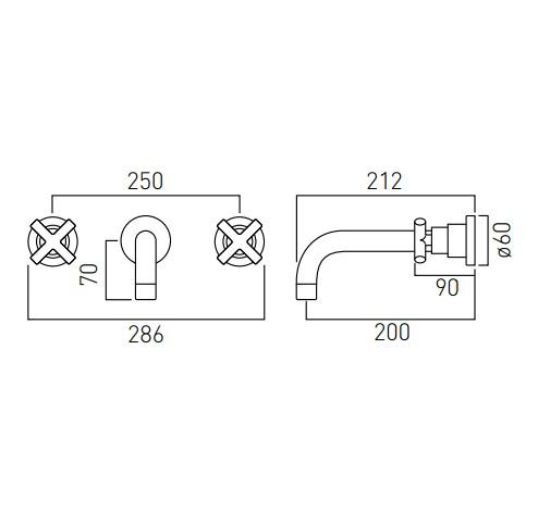 Vado Elements Water 3 Hole Bath Filler With 200mm Spout Wall Mounted