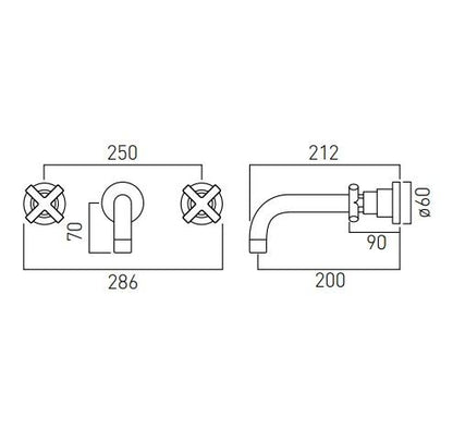 Vado Elements Water 3 Hole Bath Filler With 200mm Spout Wall Mounted