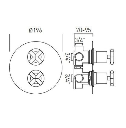 Vado Elements Water 3 Outlet 2 Handle Thermostatic Shower Valve