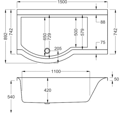 Carron Urban Compact 1500 x 750-900mm Shower Bath