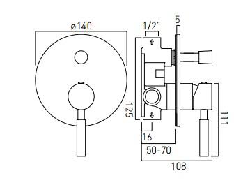 Vado Origins Concealed Single Lever Wall Mounted Manual Shower Valve With Diverter