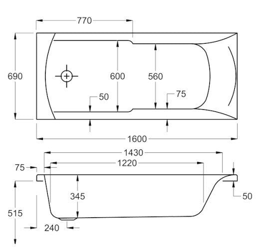 Carron Matrix 1600 x 700 Single Ended Bath