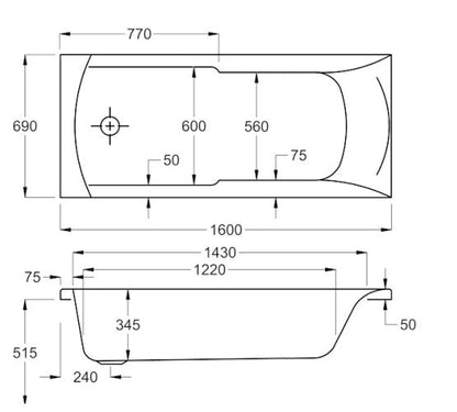 Carron Matrix 1600 x 700 Single Ended Bath