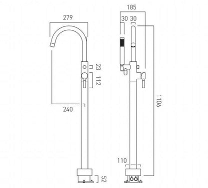 Vado Origins Floor Mounted Bath Shower Mixer