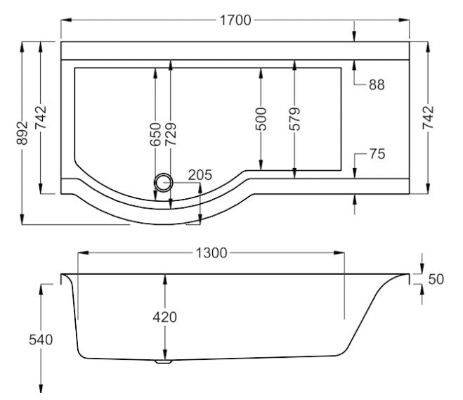 Carron Urban 1700 x 750-900mm Shower Bath