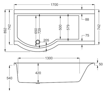 Carron Urban 1700 x 750-900mm Shower Bath