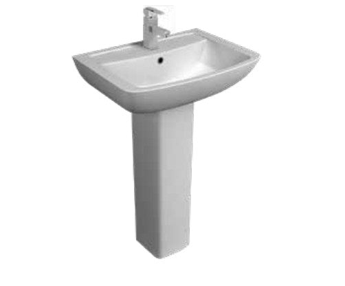 Kartell Pure 550mm Basin and Pedestal - 1 Tap Hole - White