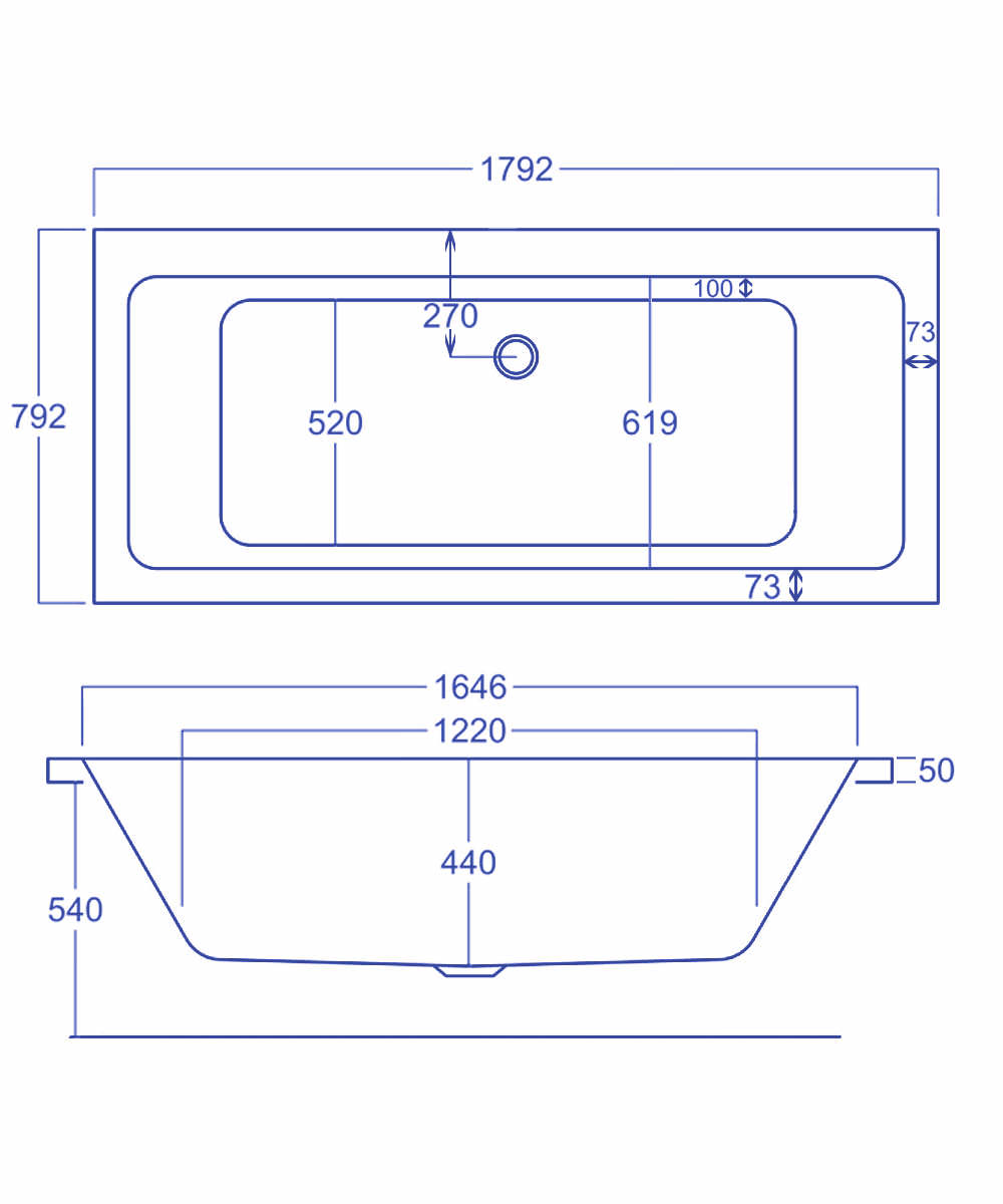 Carron Quantum 1800 x 800mm Double Ended Bath