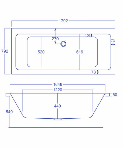 Carron Quantum 1800 x 800mm Double Ended Bath