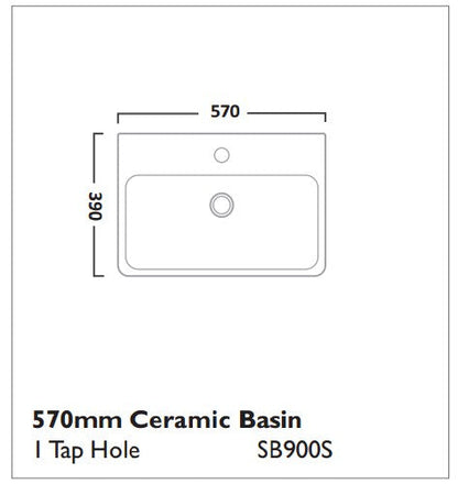 Tavistock Q60 Basin 575 x 120h x 395mm. One tap hole - White