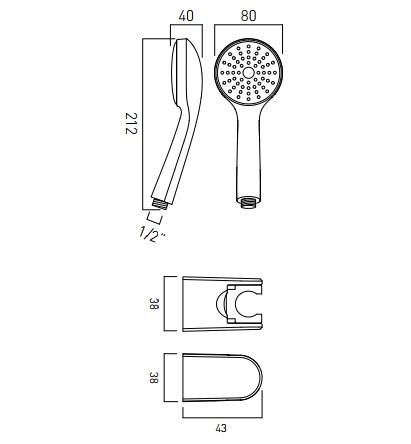 Vado Eris Round Single Function Mini Shower Kit With 150Cm Shower Hose And Bracket