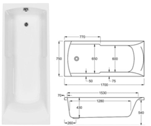 Carron Index 1700 x 750 Single Ended Bath