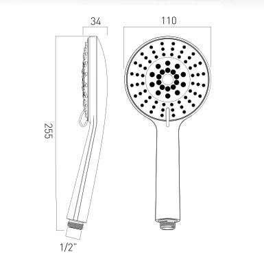 Vado Evolve 110mm Round 4 Function Rub Clean Shower Handset With Pause Function