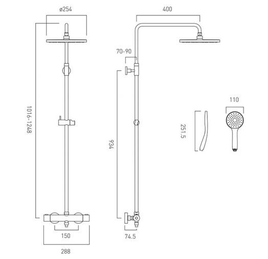 Vado Velo Adjustable Round Thermostatic Shower Column