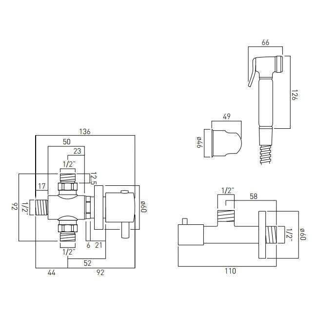 Vado Luxury Shattaf Kit With Concealed Thermostatic Mixing Valve