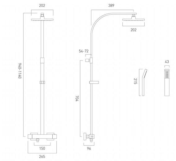 Vado Velo Adjustable Square Thermostatic Shower Column