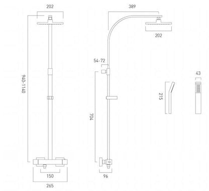 Vado Velo Adjustable Square Thermostatic Shower Column