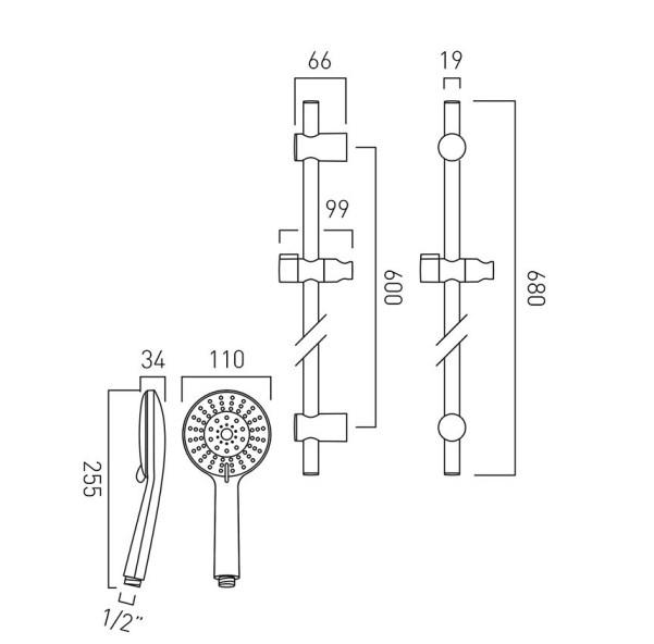 Vado Evolve Round 4 Function Slide Rail Shower Kit With Smooth Hose