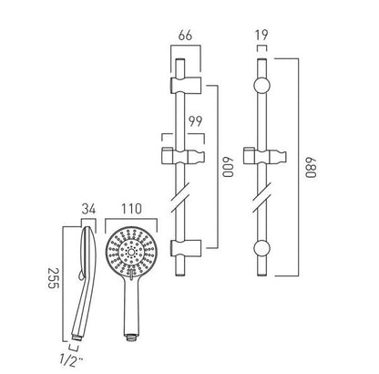 Vado Evolve Round 4 Function Slide Rail Shower Kit With Smooth Hose