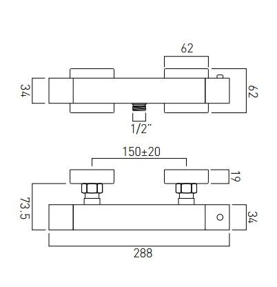 Vado Exposed Thermostatic Shower Valve Wall Mounted