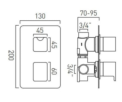 Vado Phase 1 Outlet 2 Handle Concealed Thermostatic Shower Valve Wall Mounted