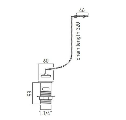 Vado Basin Waste Metal Plug And Chain 1.1/4"