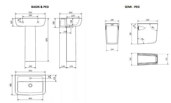 Kartell Options 600 Basin and Pedestal - 1 Tap Hole - White