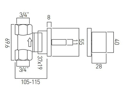 Vado Geo 3/4" Concealed Stop Valve Wall Mounted