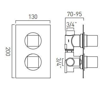 Vado Mix 1 Outlet 2 Handle Concealed Thermostatic Shower Valve