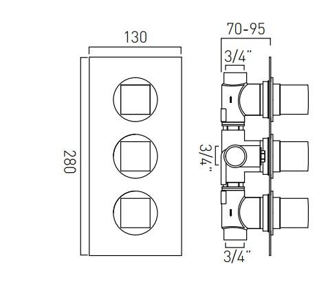 Vado Mix 2 Outlet 3 Handle Concealed Thermostatic Shower Valve