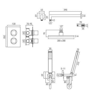 Vado DX Mix - 2 Outlet Square Thermostatic Shower Set