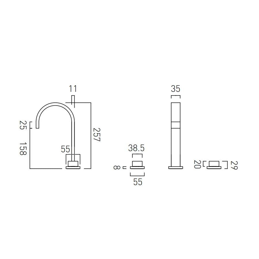 Vado Geo Deck Mounted Basin Mixer With Square Handles