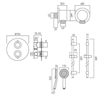 Vado DX Celsius - 1 Outlet Thermostatic Shower set With Kit