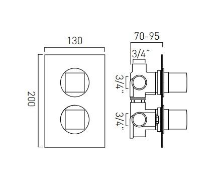 Vado Mix 3 Outlet 2 Handle Concealed Thermostatic Shower Valve