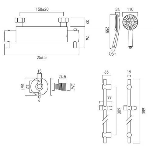 Vado Celsius Exposed Thermostatic Shower Set