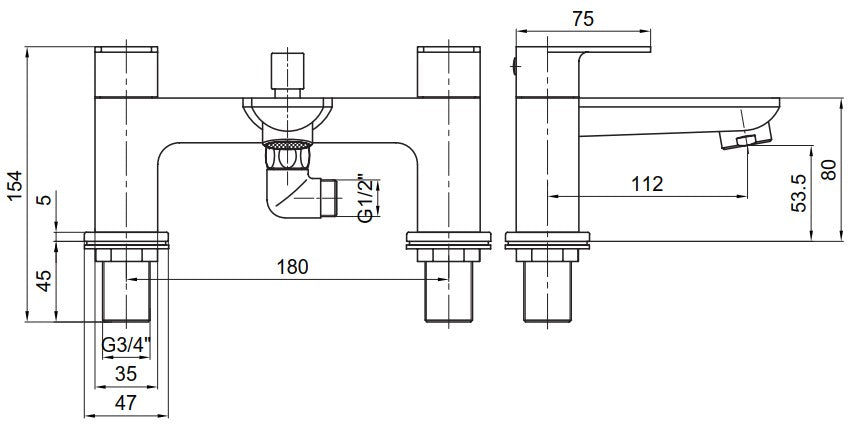 Tavistock Zero Deck Mounted Bath Shower Mixer