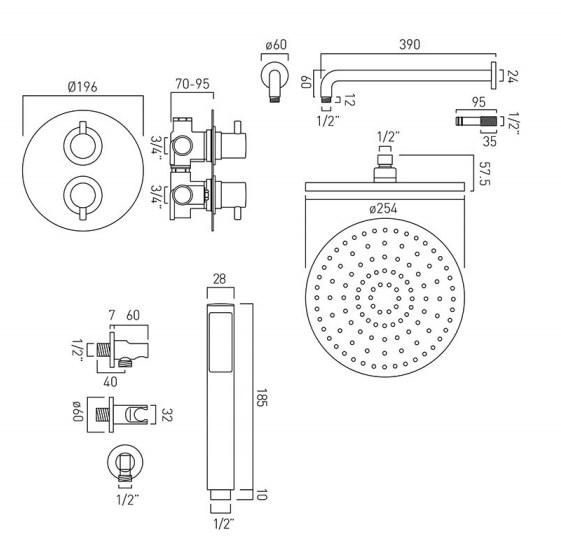 Vado DX Celsius Round 2 Outlet Showering Package With Zoo Kit