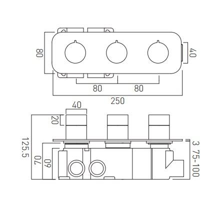 Vado Tablet Altitude Concealed 3 Outlet 3 Handle Thermostatic Shower Valve