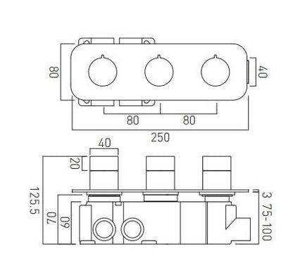 Vado Tablet Altitude Concealed 3 Outlet 3 Handle Thermostatic Shower Valve