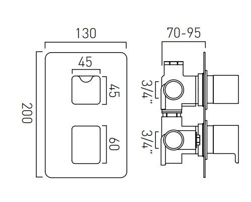 Vado Photon 2 Outlet 2 Handle Thermostatic Shower Valve Wall Mounted