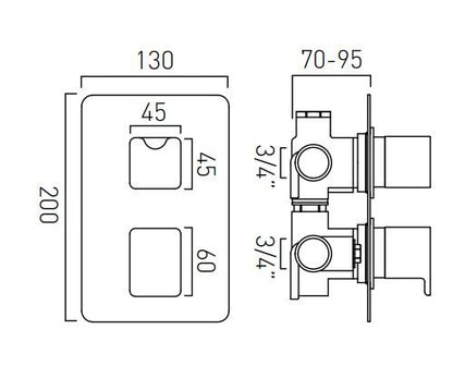 Vado Photon 2 Outlet 2 Handle Thermostatic Shower Valve Wall Mounted