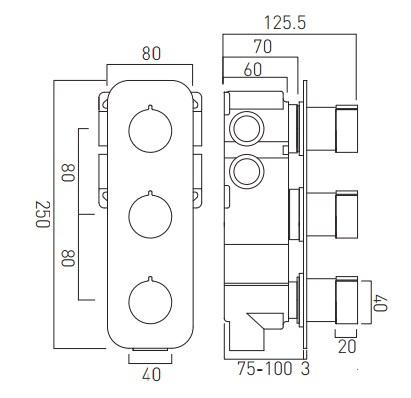 Vado Tablet Altitude Concealed 3 Outlet 3 Handle Thermostatic Shower Valve