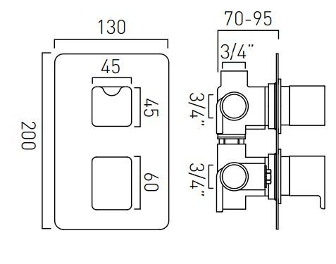 Vado Photon 3 Outlet 2 Handle Thermostatic Shower Valve Wall Mounted