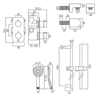 Vado Tablet Altitude  - 1 Outlet Thermostatic Shower set with Slide Rail Kit