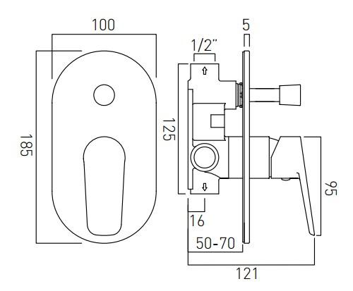 Vado Photon Concealed Wall Mounted Manual Shower Valve With Diverter