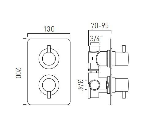 Vado Celsius Square 2 Handle Concealed Thermostatic Shower Valve